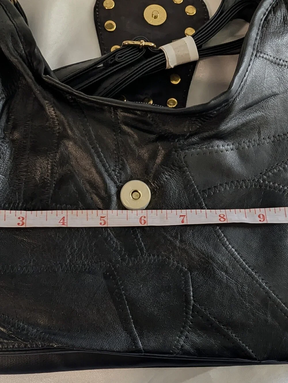 Y2K VTG Deadstock Genuine Patchwork Leather Studded Shoulder Bag Hobo Purse Wall